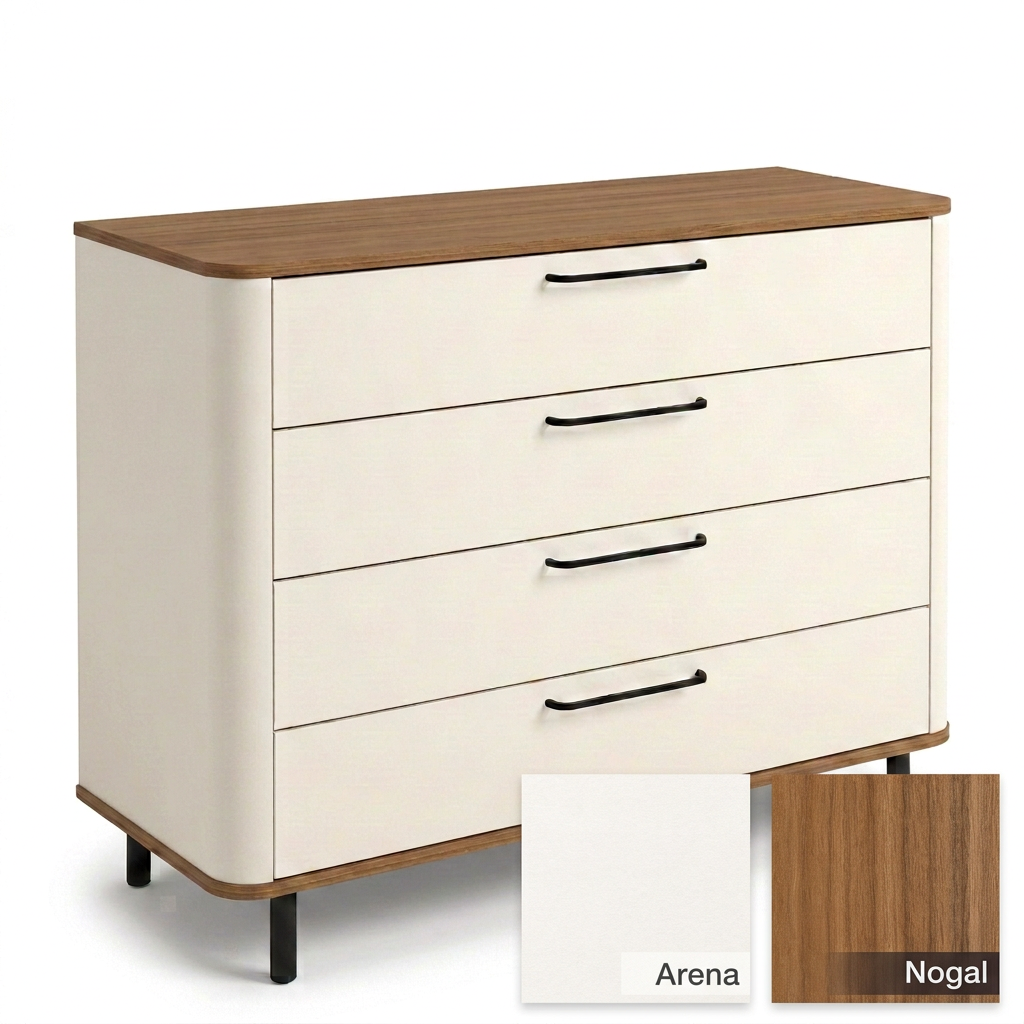 4-drawer chest in Arena / Nogal with swatches