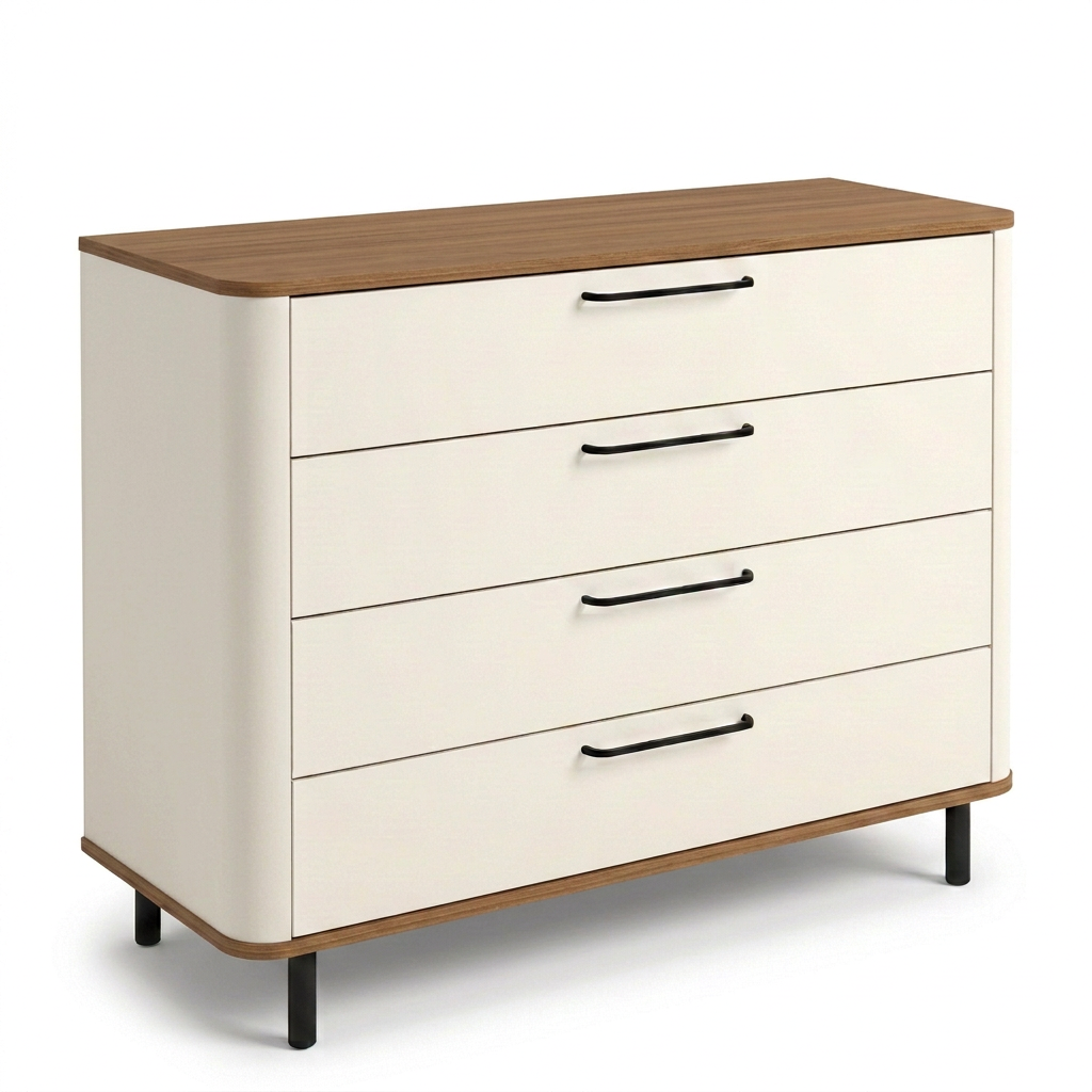 4-drawer chest in Arena with Nogal top and base – angled view