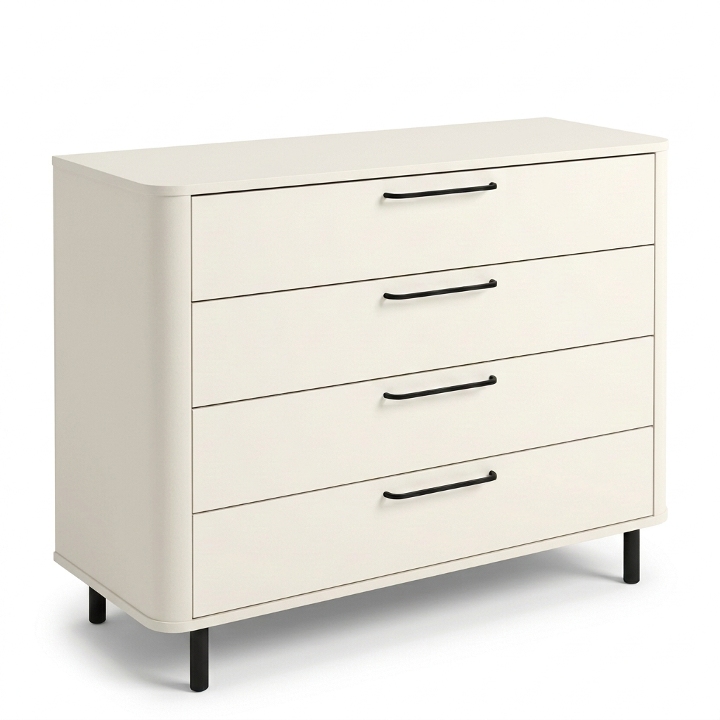 4-drawer chest on black legs in Arena – angled view