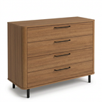 4-drawer chest on black legs in Nogal walnut – angled view