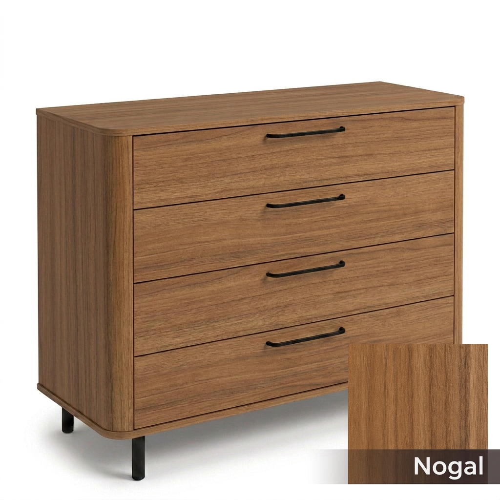 4-drawer chest in Nogal with swatch