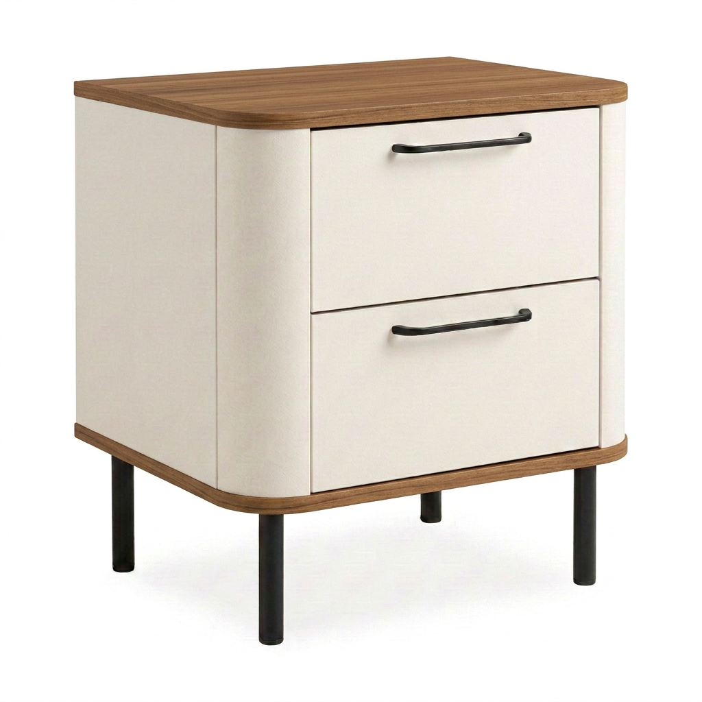 2-drawer bedside table on legs in Arena with Nogal top and base