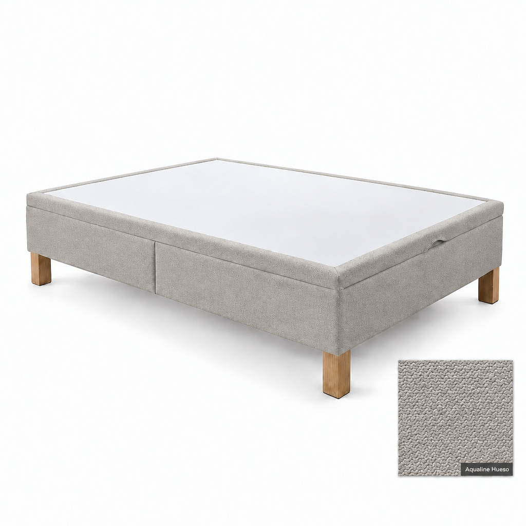 Bed base in Aqualine Hueso with white top panel
