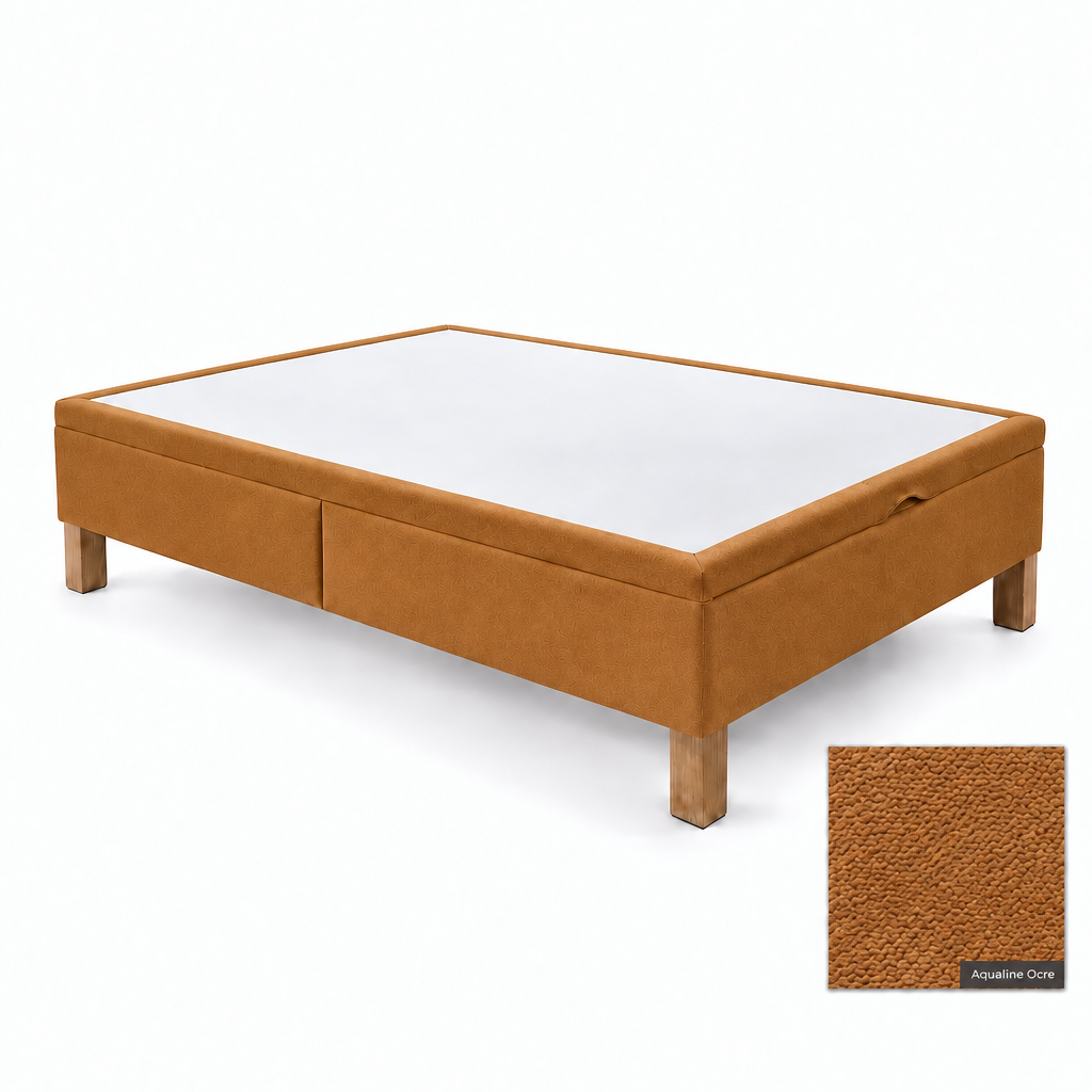 Bed base in Aqualine Ocre with white top panel