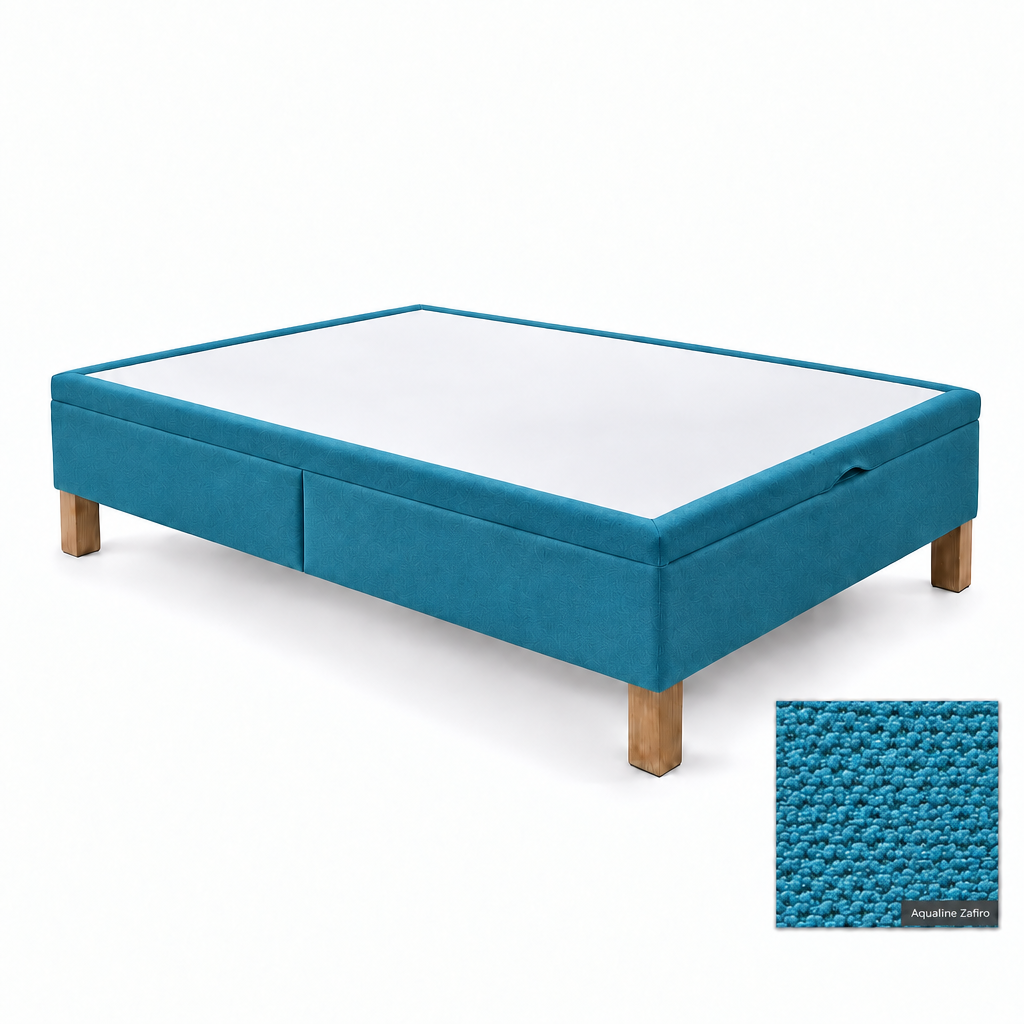Bed base in Aqualine Zafiro with white top panel