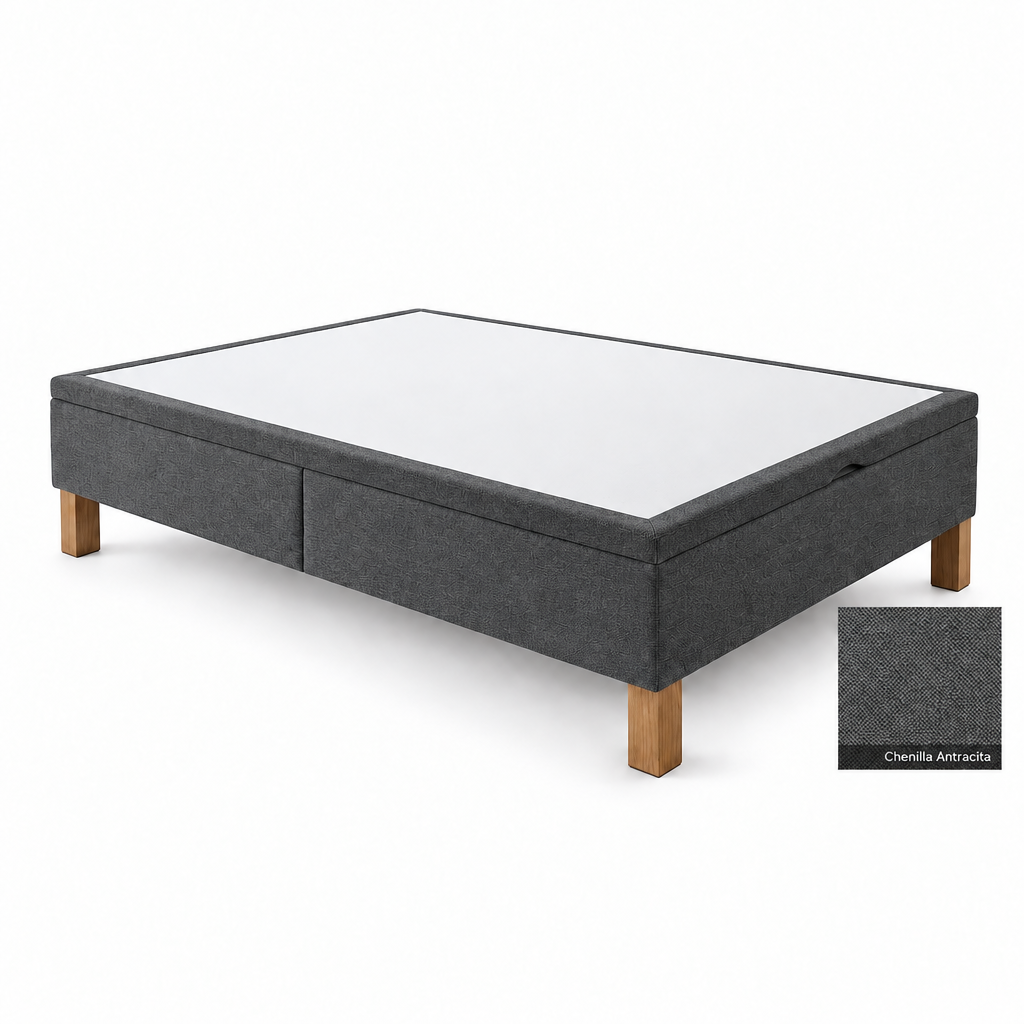 Bed base in Chenilla Antracita with white top panel