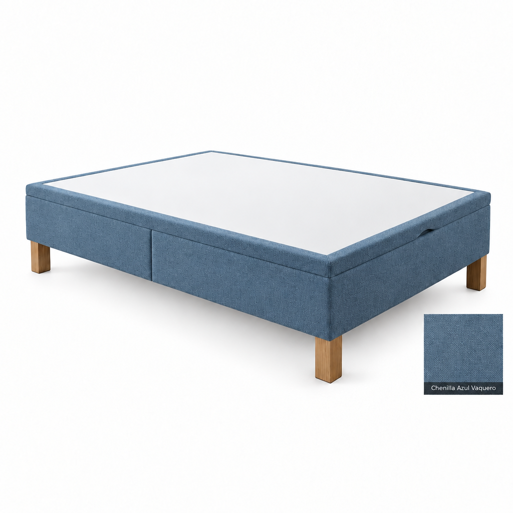 Bed base in Chenilla Azul Vaquero with white top panel