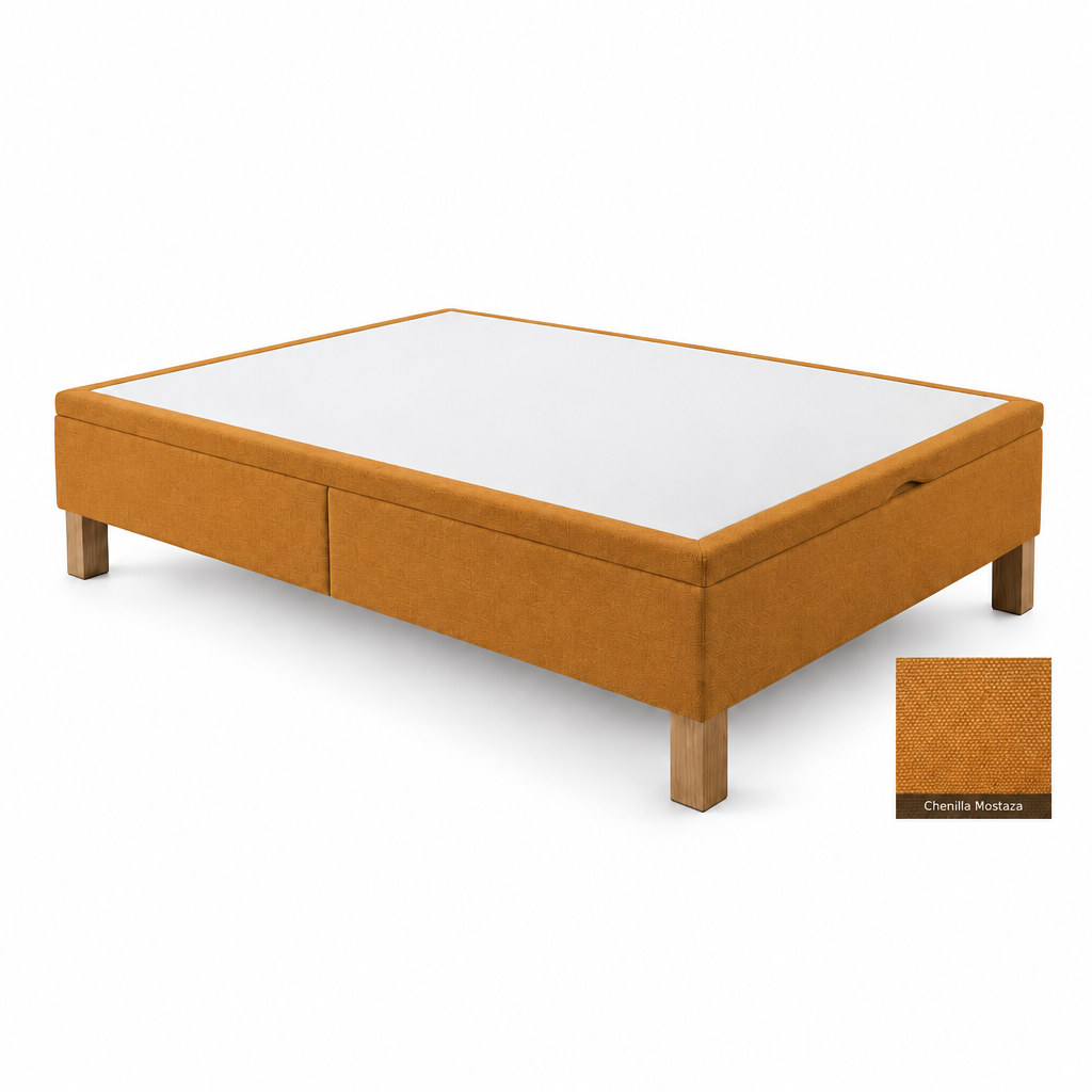 Bed base in Chenilla Mostaza with white top panel