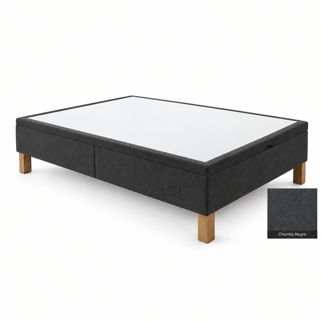 Bed base in Chenilla Negro with white top panel