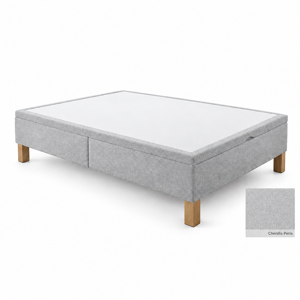 Bed base in Chenilla Perla with white top panel