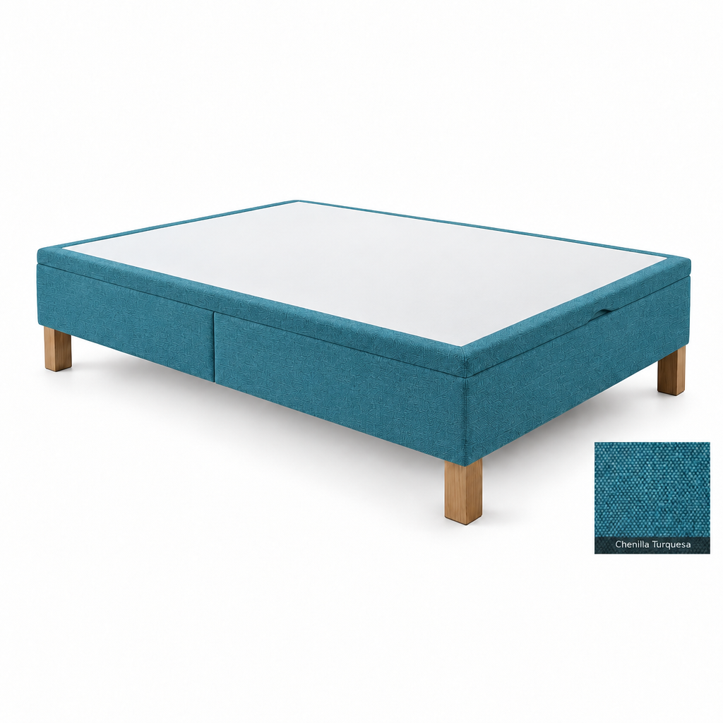 Bed base in Chenilla Turquesa with white top panel