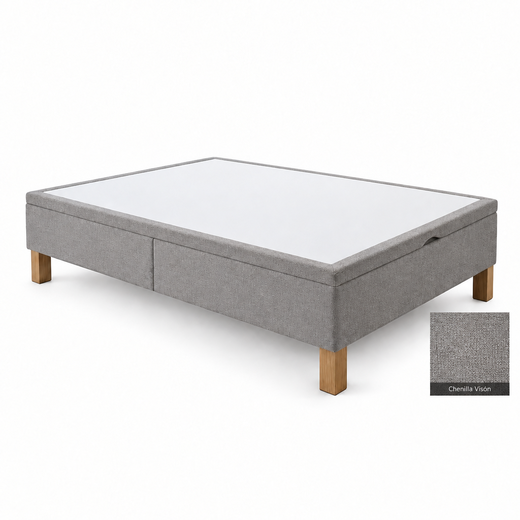 Bed base in Chenilla Visón with white top panel