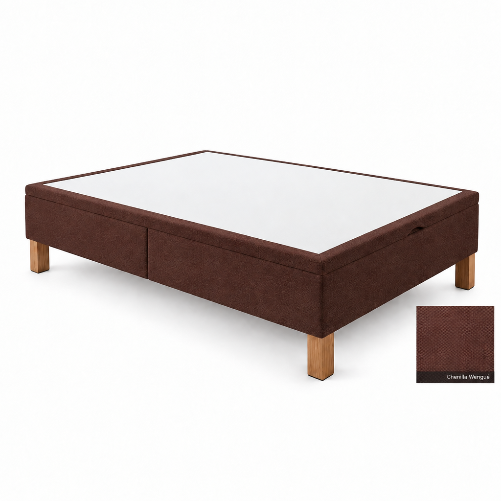 Bed base in Chenilla Wengué with white top panel