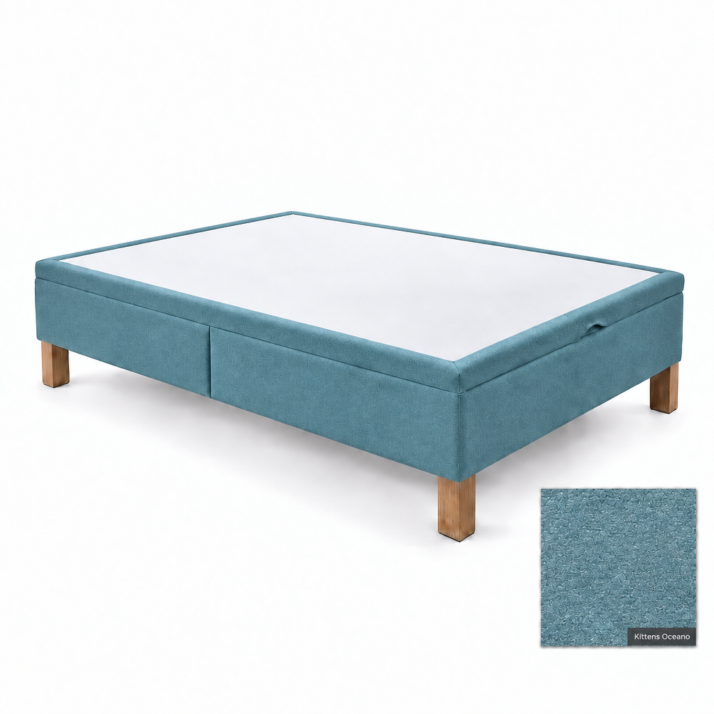 Bed base in Kittens Oceano with white top panel