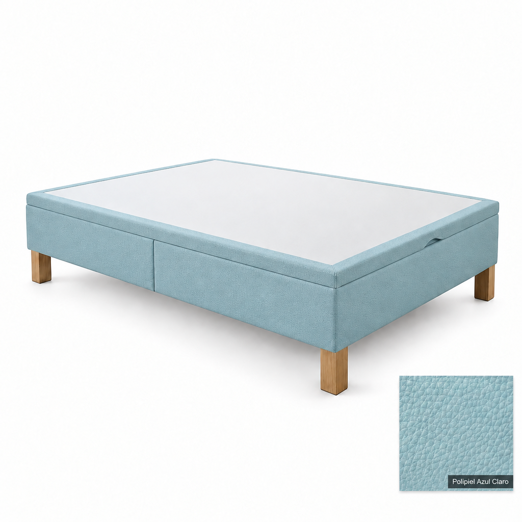 Bed base in Polipiel Azul Claro with white top panel