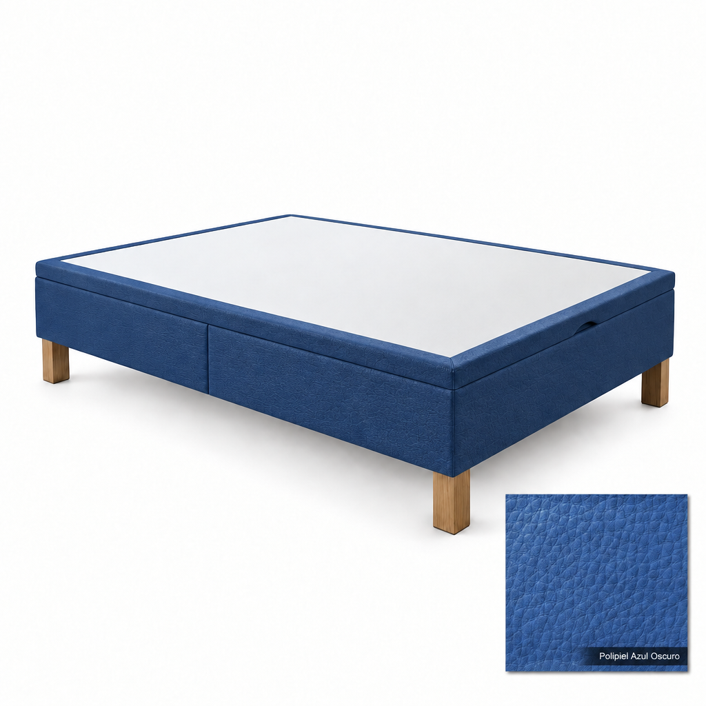 Bed base in Polipiel Azul Oscuro with white top panel