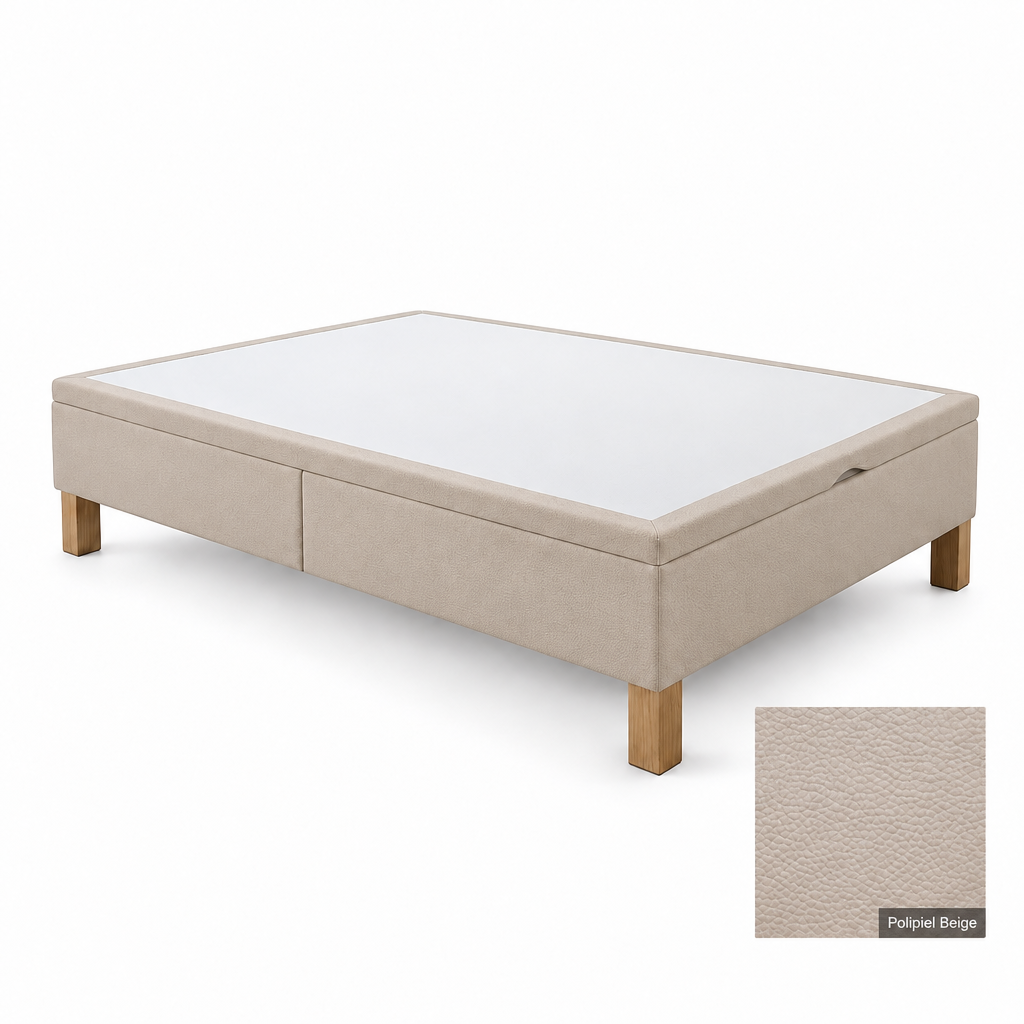 Bed base in Polipiel Beige with white top panel