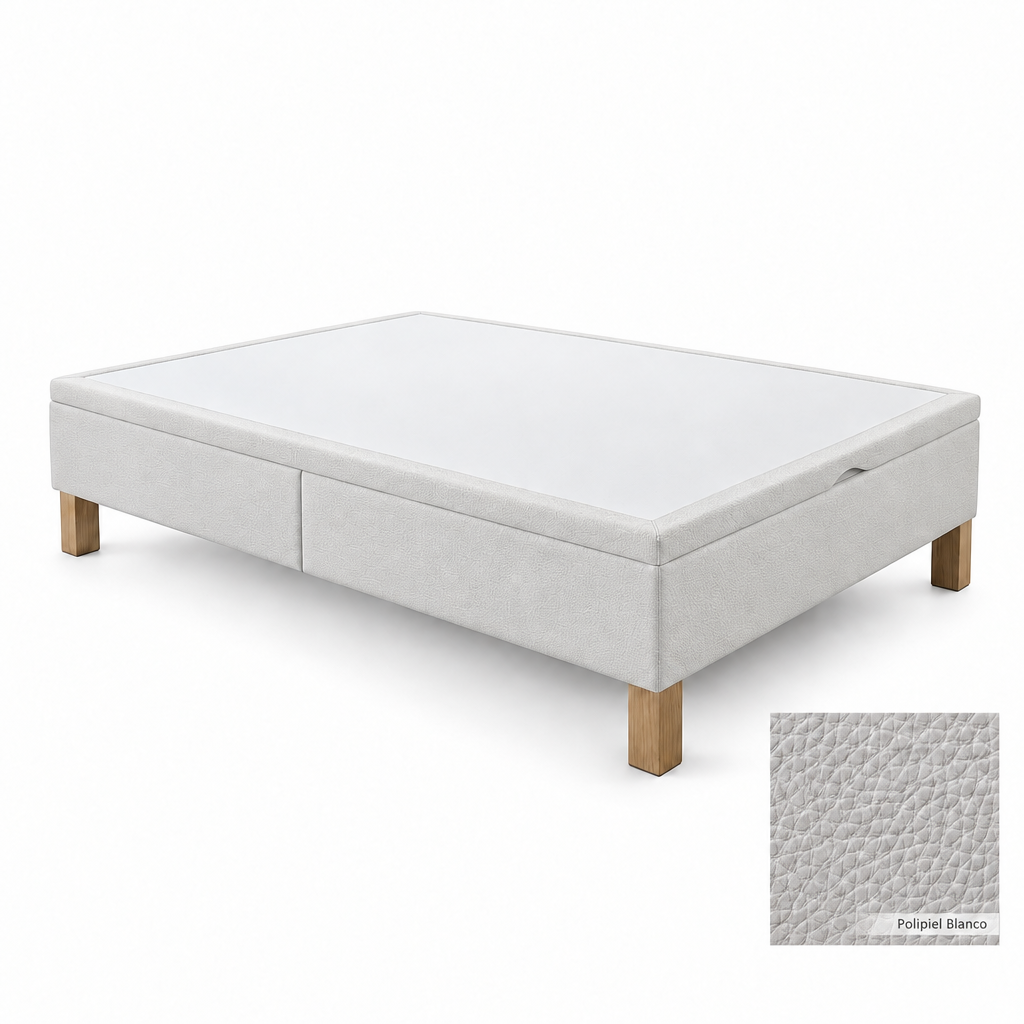 Bed base in Polipiel Blanco with white top panel