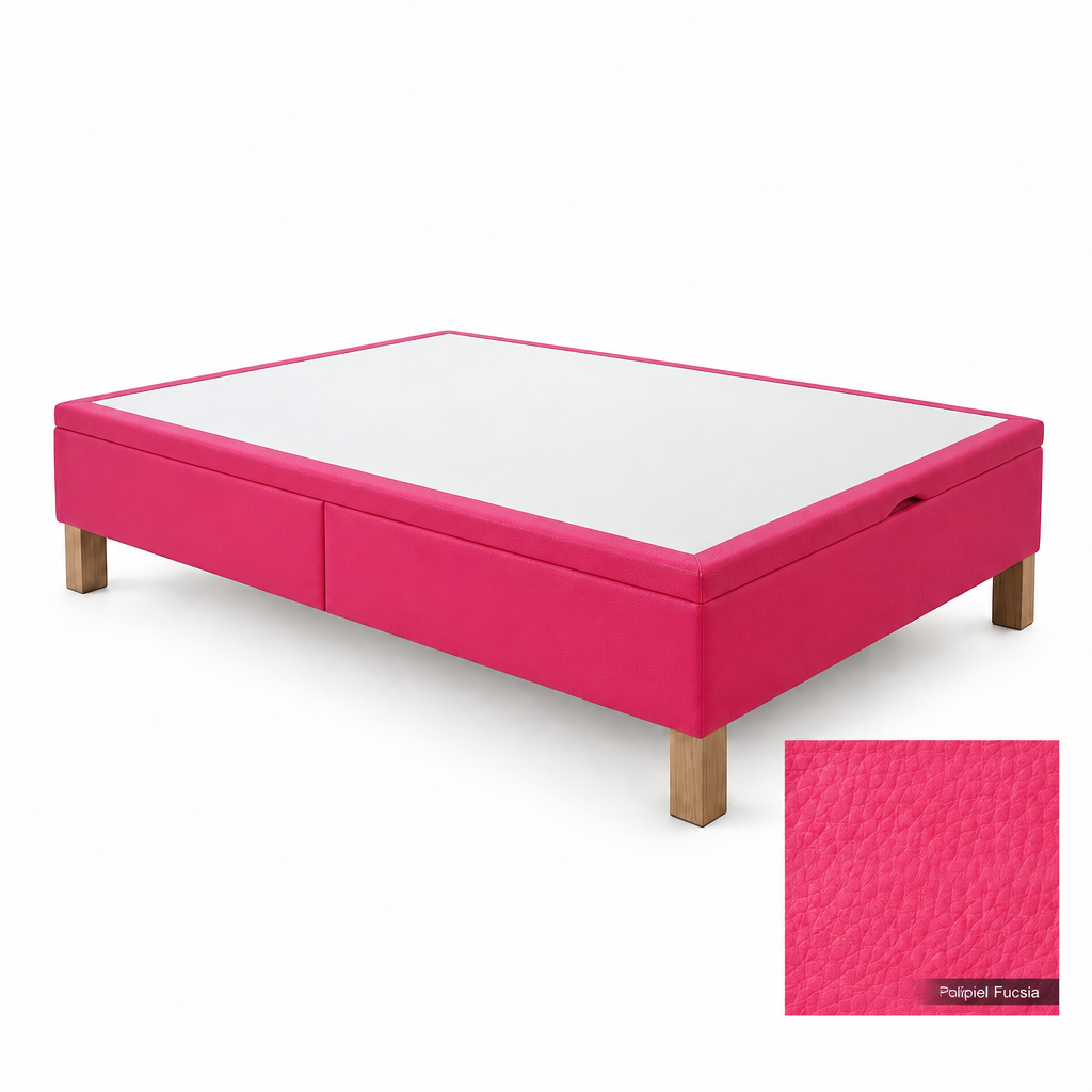 Bed base in Polipiel Fucsia with white top panel
