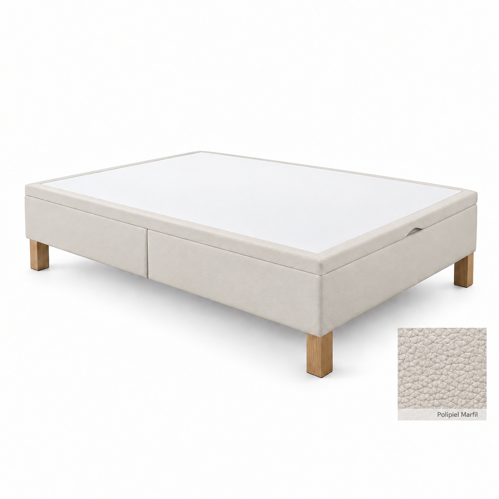 Bed base in Polipiel Marfil with white top panel