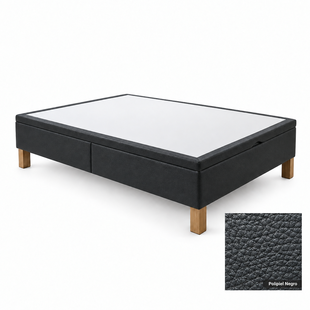 Bed base in Polipiel Negro with white top panel
