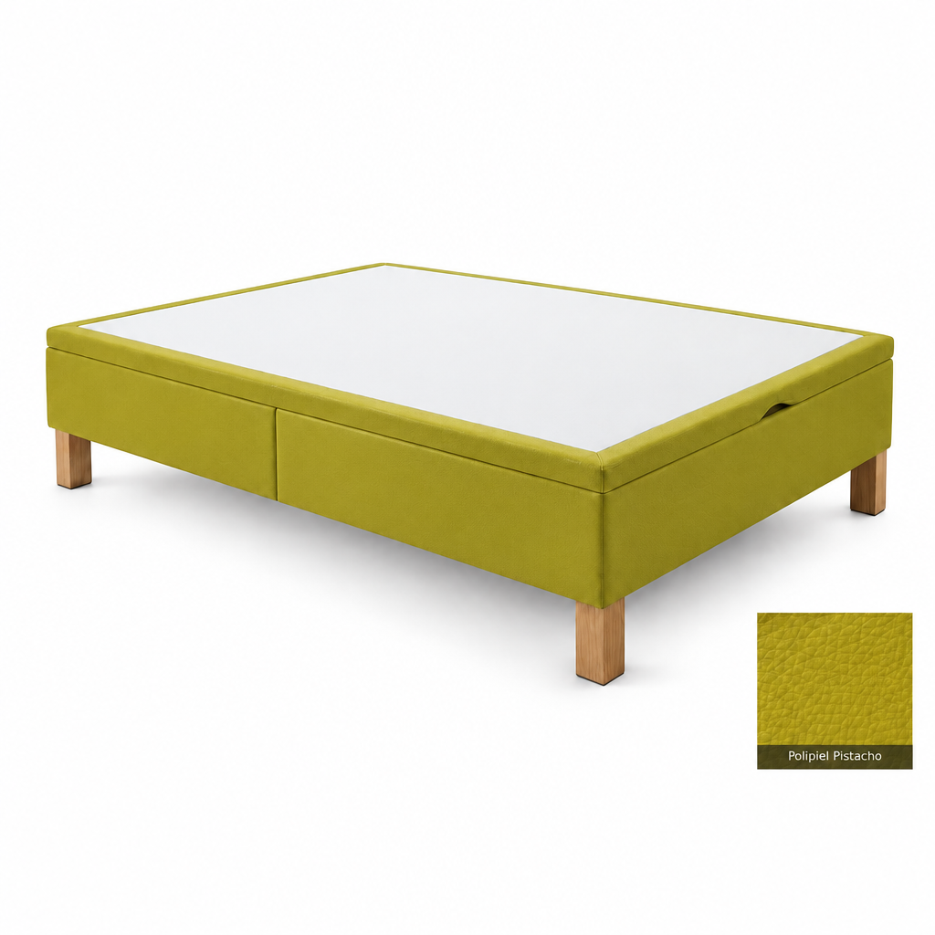 Bed base in Polipiel Pistacho with white top panel