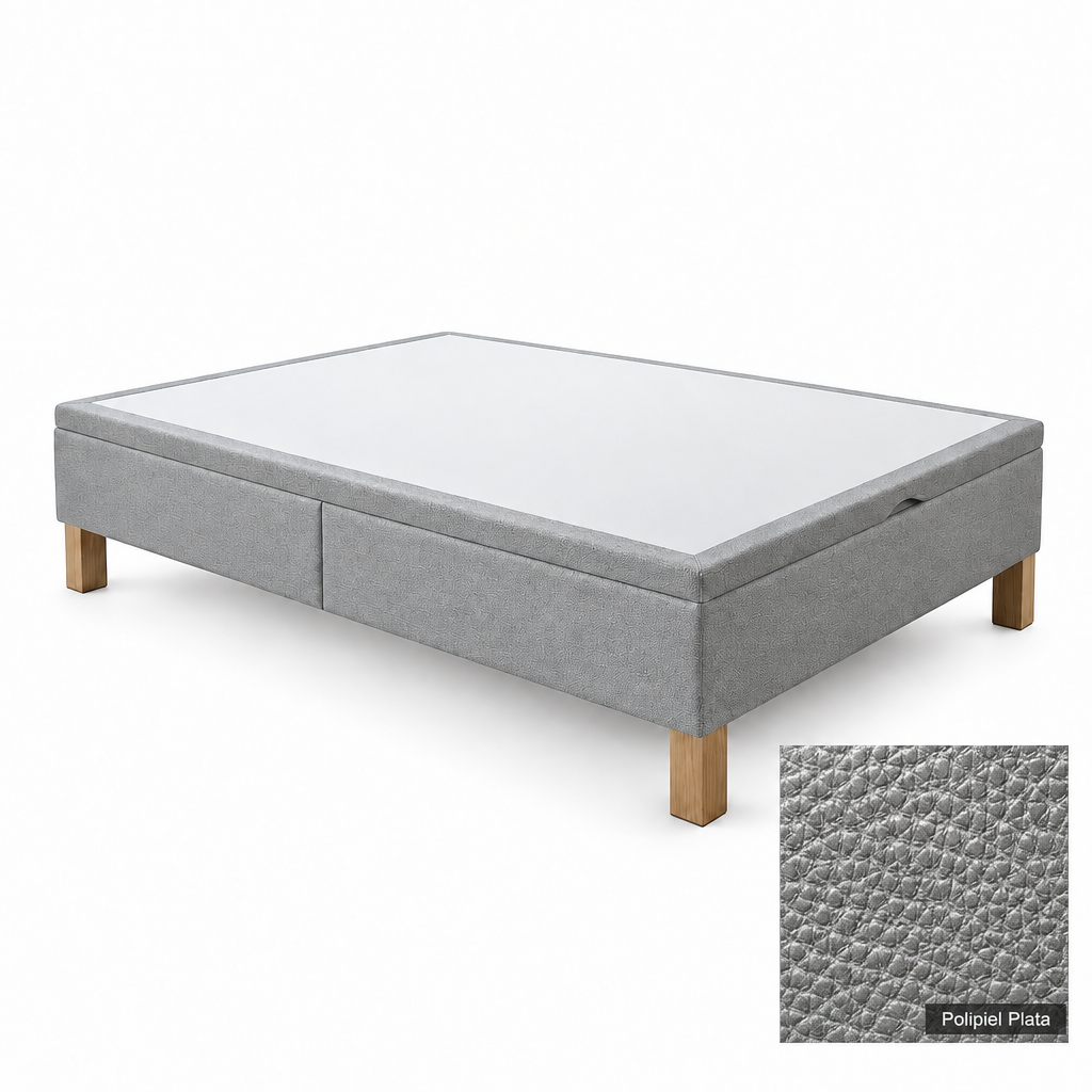 Bed base in Polipiel Plata with white top panel