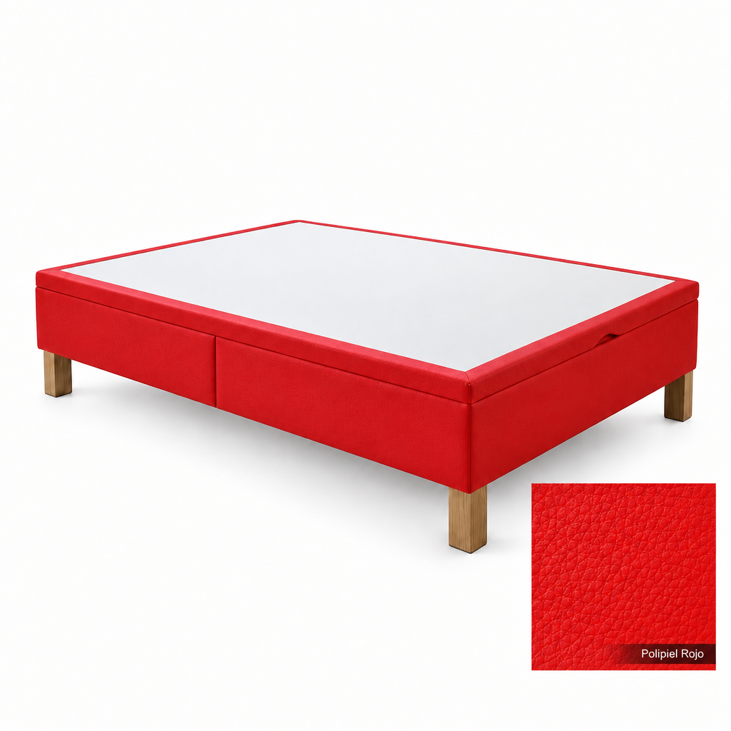 Bed base in Polipiel Rojo with white top panel