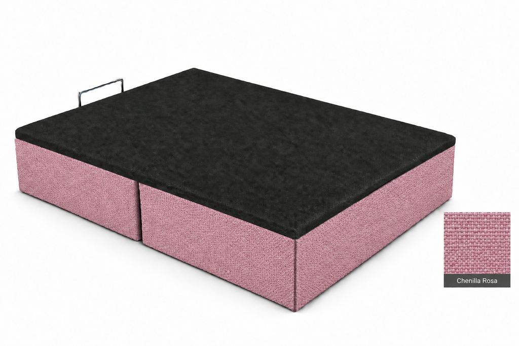 Upholstered storage bed in Chenilla Rosa