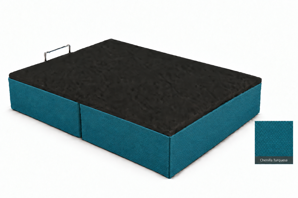 Upholstered storage bed in Chenilla Turquesa