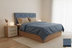 Alicante headboard in Chenilla Azul Vaquero in a bedroom