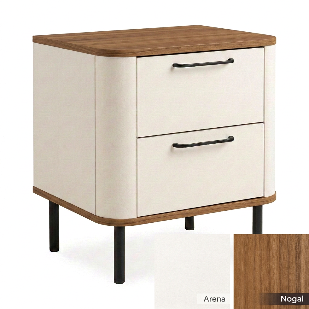 2-drawer bedside table in Arena / Nogal with swatches