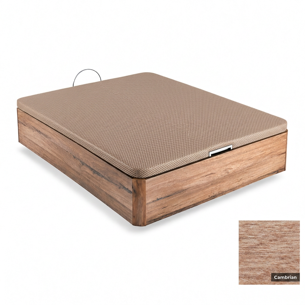Wooden storage bed in Cambrian finish with 3D Beige top