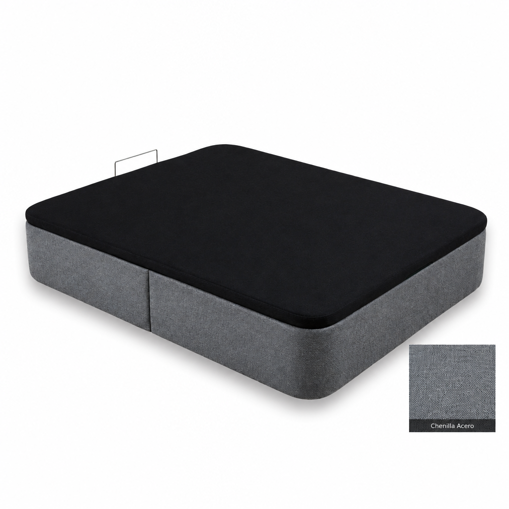 Curved bed base in Chenilla Acero with black lid