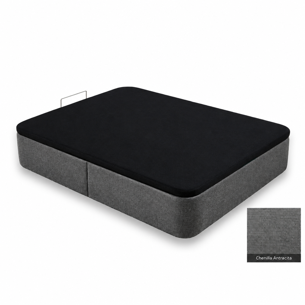 Curved bed base in Chenilla Antracita with black lid