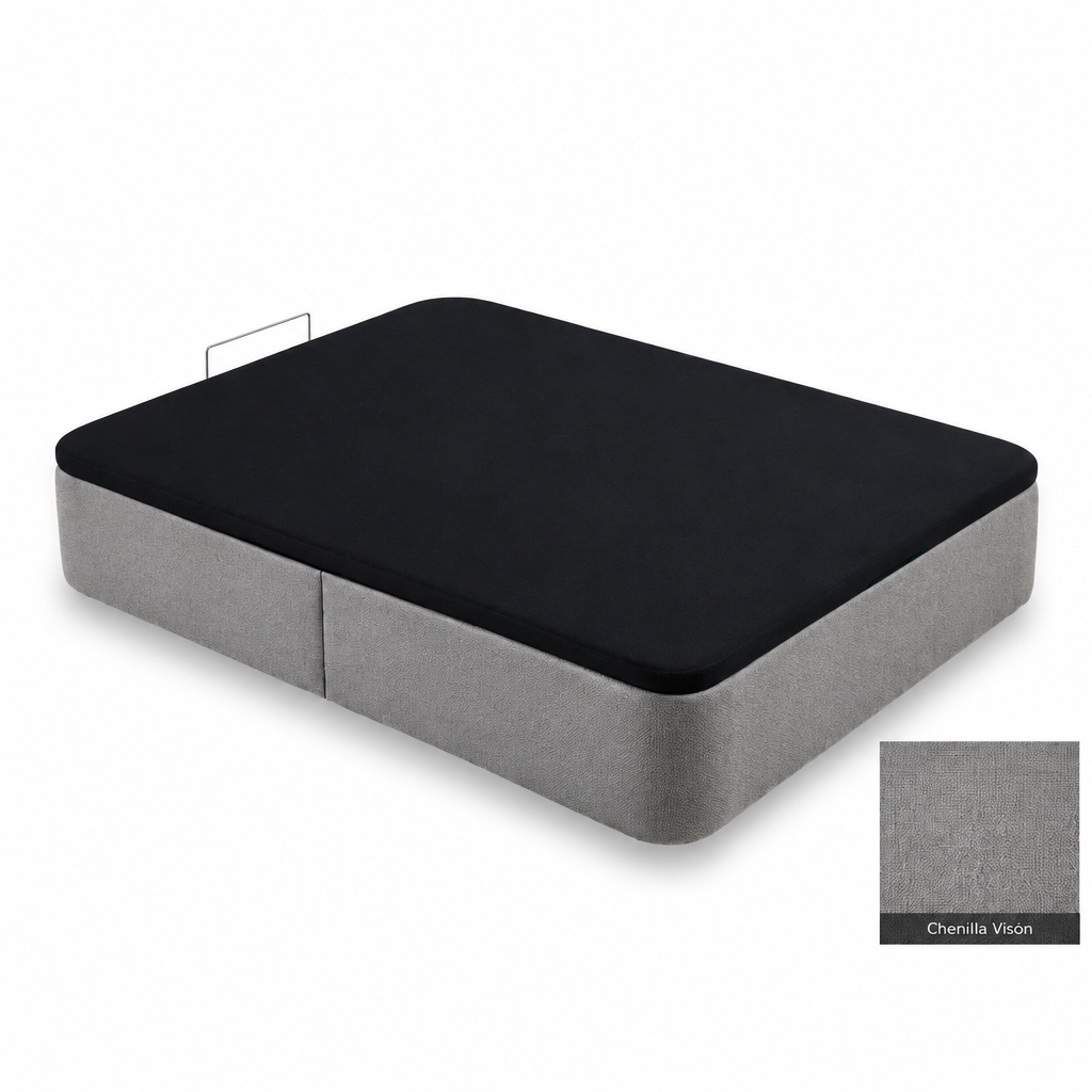 Curved bed base in Chenilla Visón with black lid