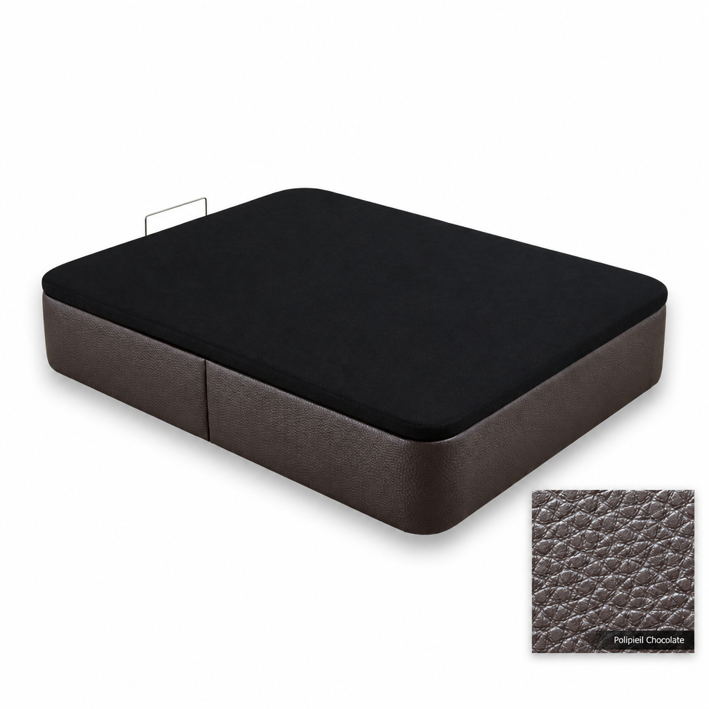 Curved bed base in Polipiel Chocolate with black lid