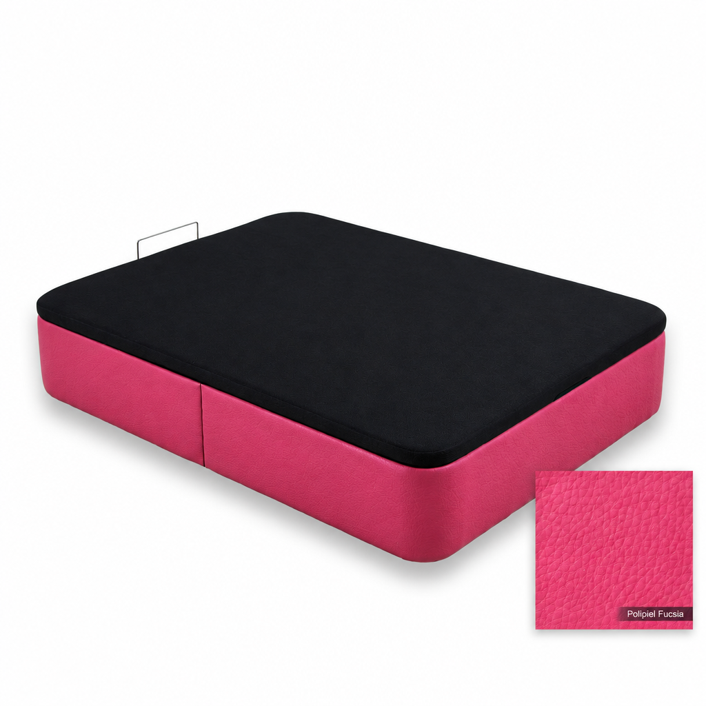 Curved bed base in Polipiel Fucsia with black lid