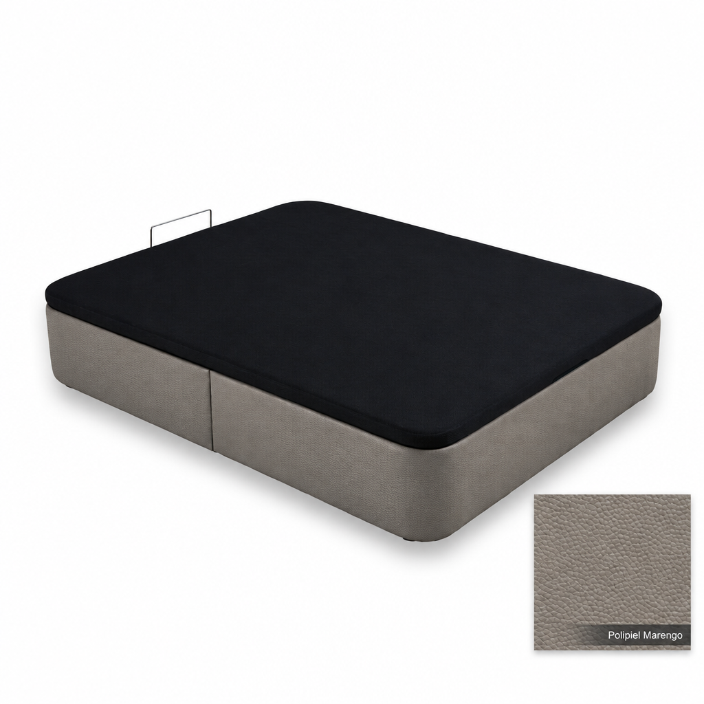 Curved bed base in Polipiel Marengo with black lid