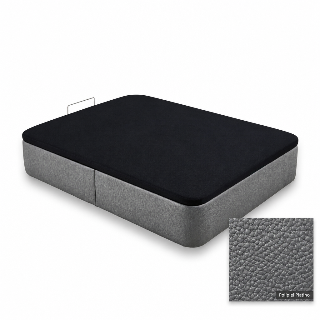 Curved bed base in Polipiel Platino with black lid