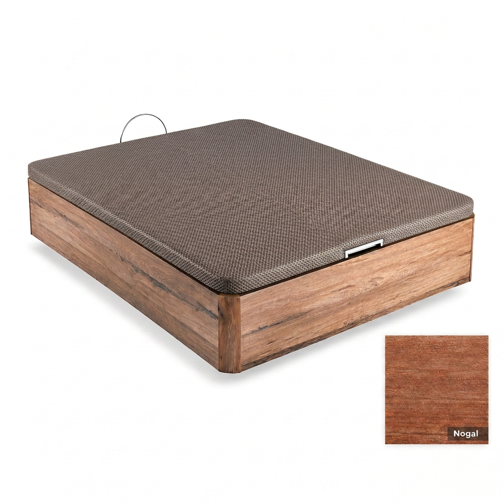 Wooden storage bed in Nogal finish with 3D Wengue top