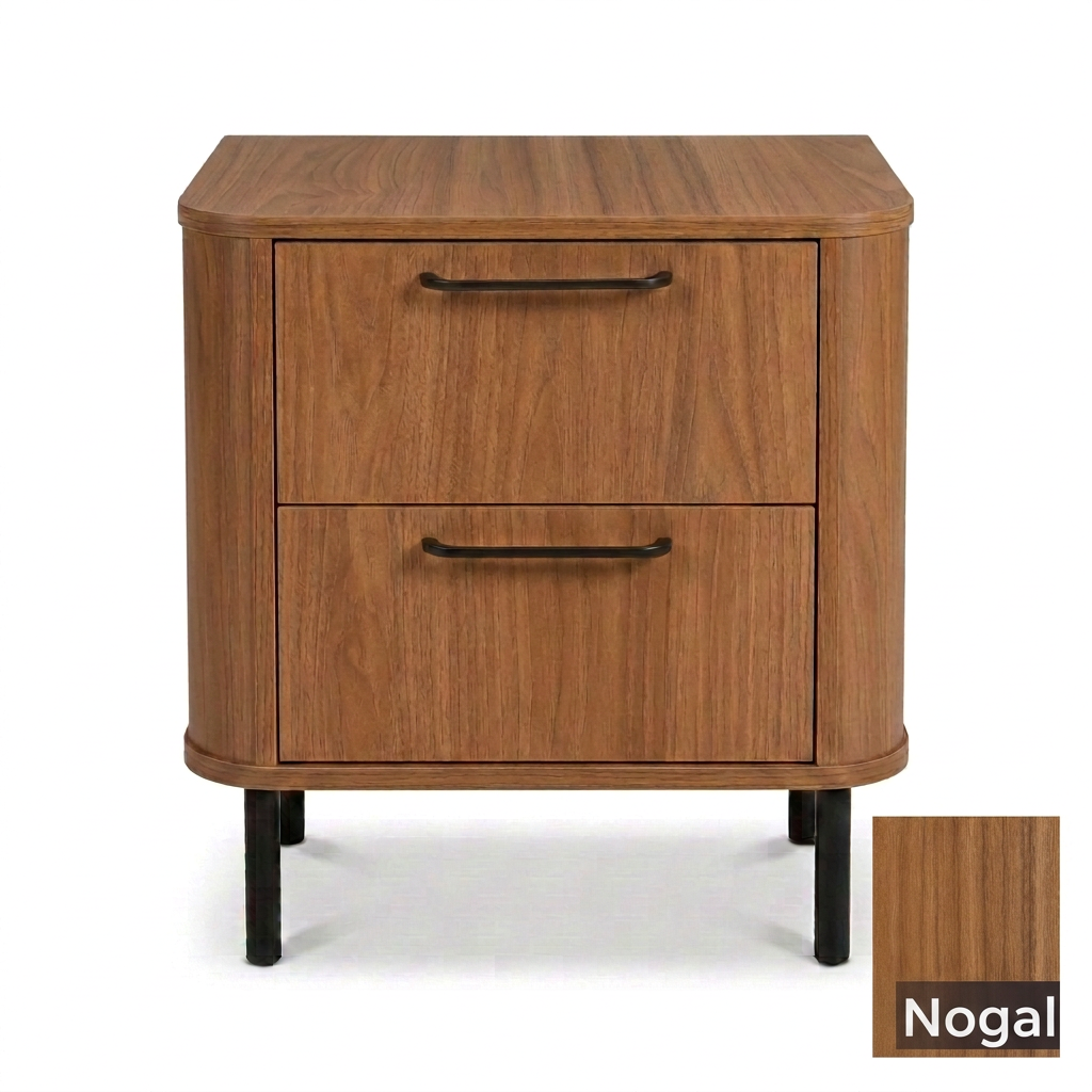 2-drawer bedside table in Nogal with swatch
