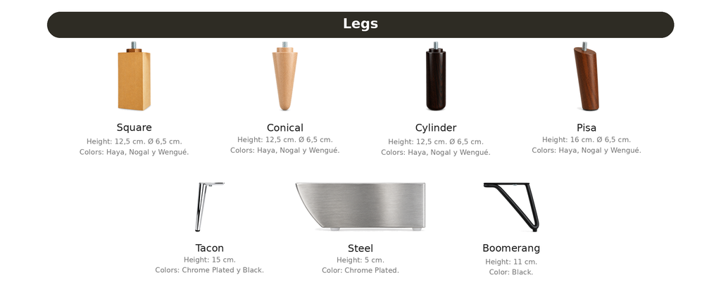 Leg options for upholstered bed bases