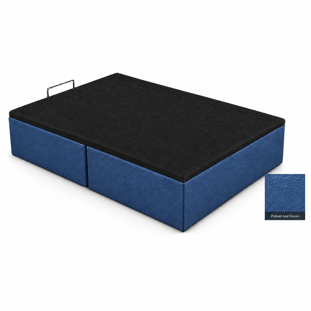 Polipiel Azul Oscuro bed base with labelled swatch