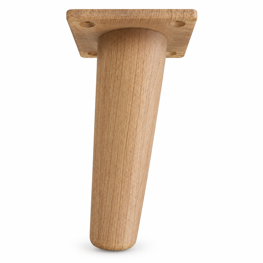 Round tapered wooden leg on white