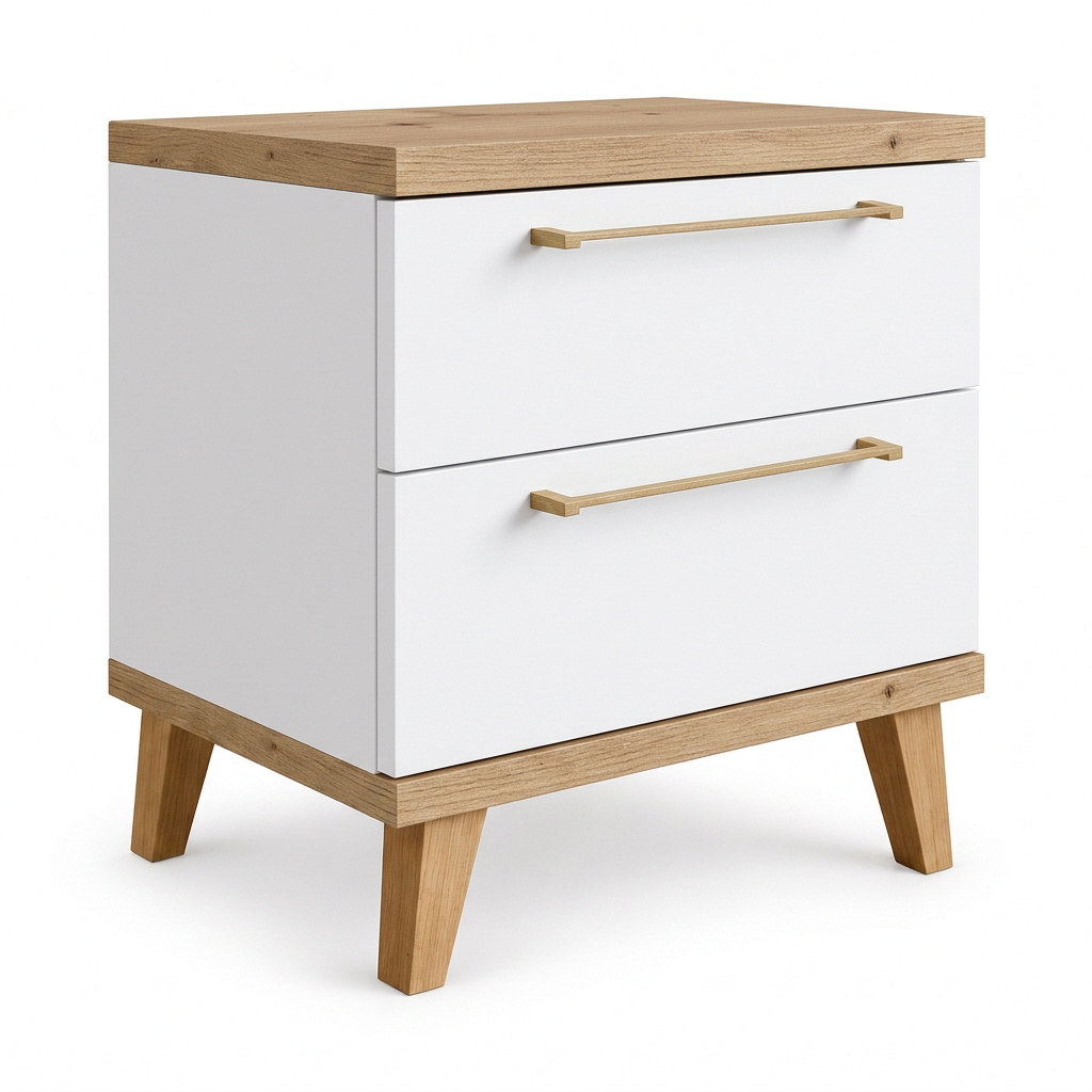 2-drawer bedside table in Polar with Artisan top and base