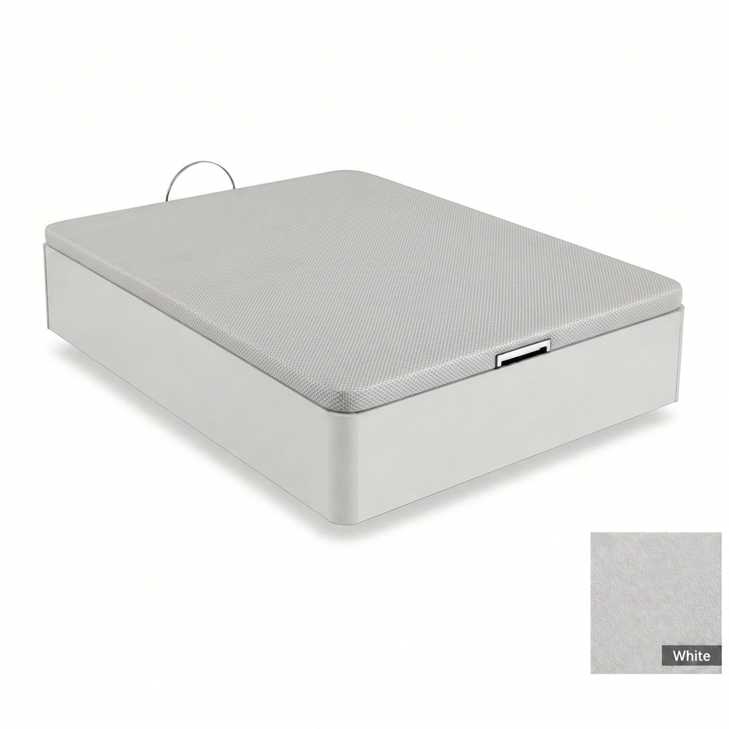 Wooden storage bed in White finish with 3D Blanco top
